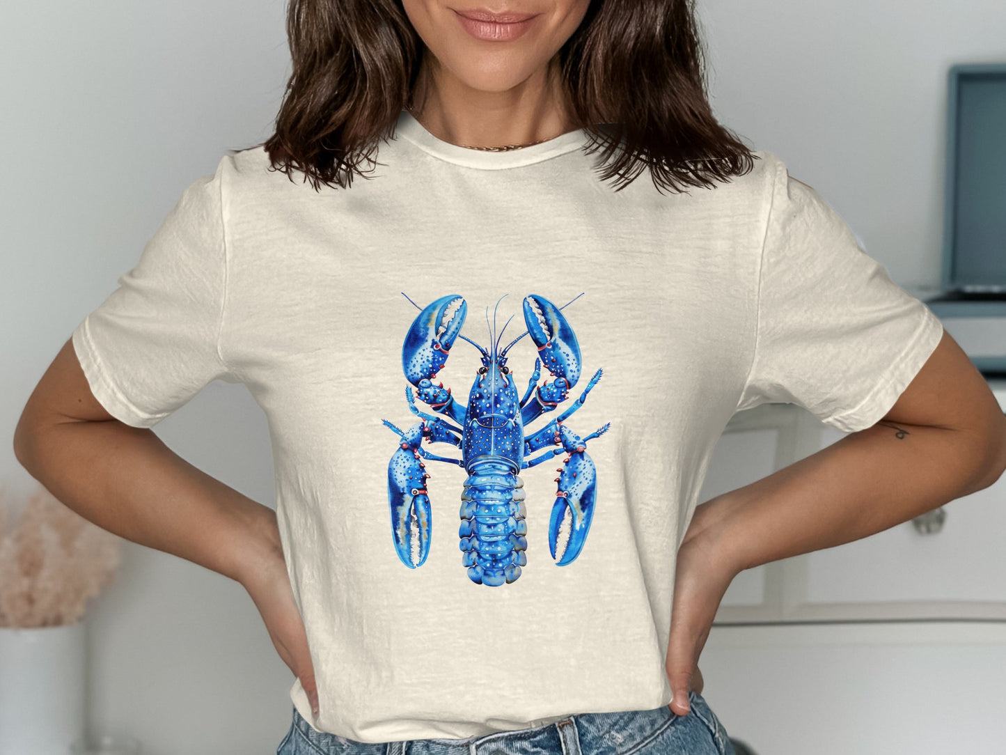 Blue Lobster Print Graphic Casual Tee product