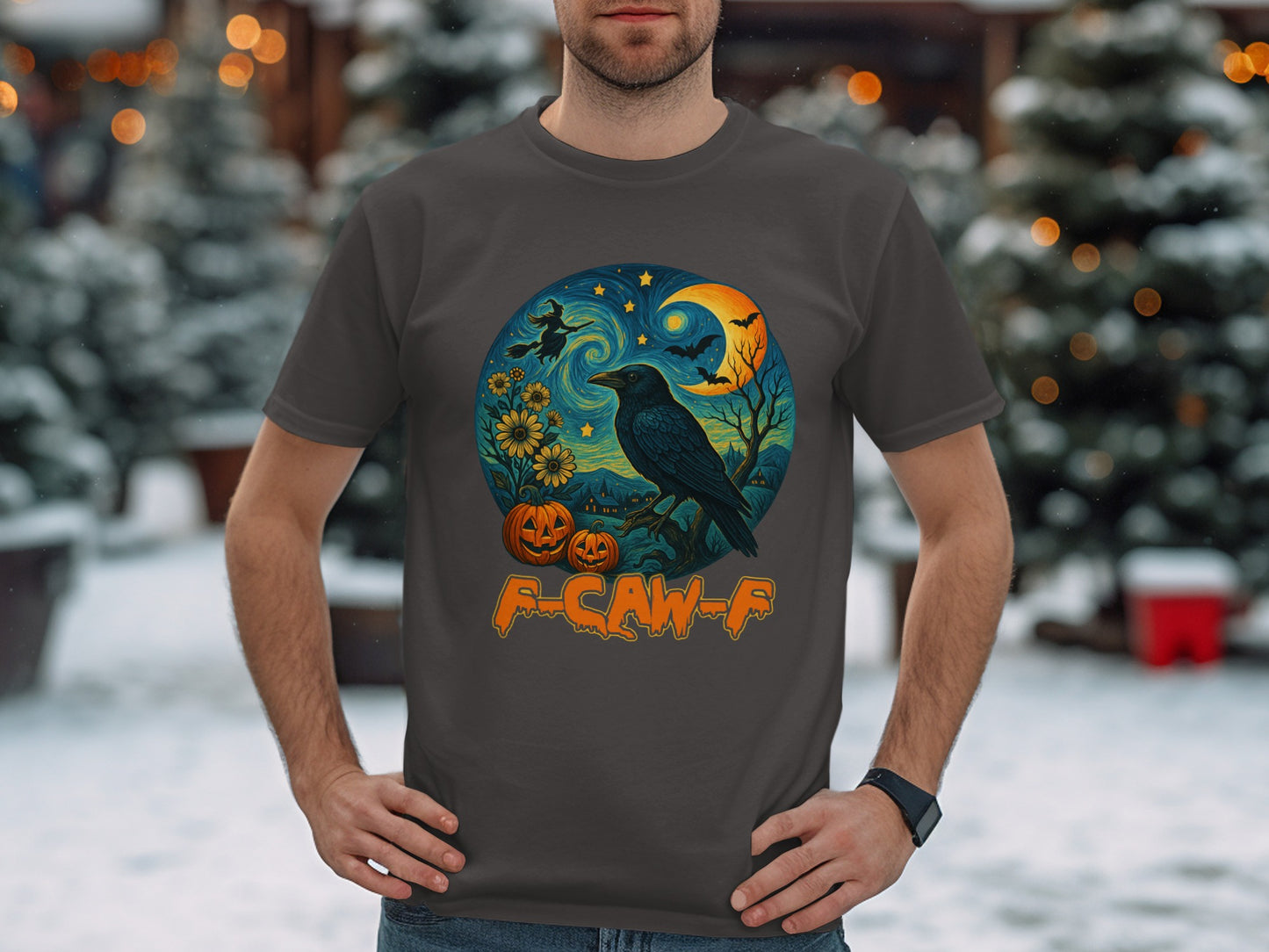 Halloween Raven and Pumpkins Graphic T-shirt product