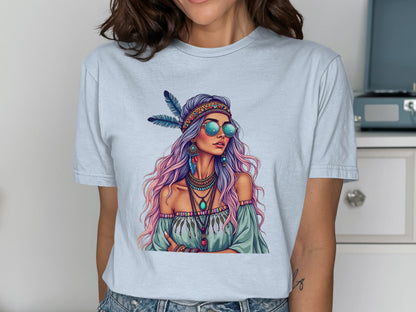 Bohemian Style Woman With Sunglasses T-Shirt product
