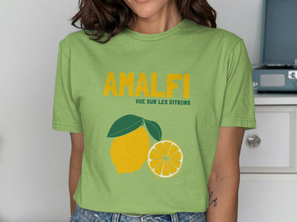 Green t-shirt with "AMALFI" and lemons graphic.