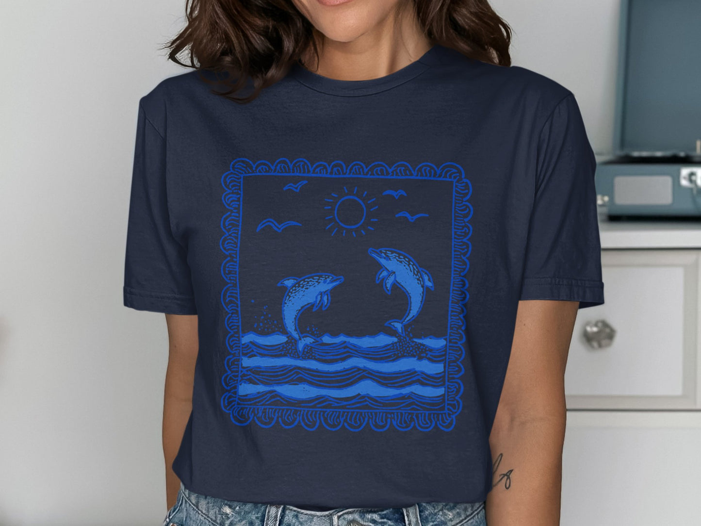 Artistic Dolphins and Sun Graphic T-Shirt product