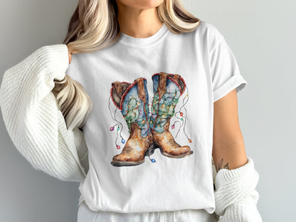 Colorful Christmas Lights on Cowboy Boots T-shirt product type