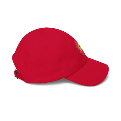 Smiley Daisy Dad Cap Embroidered Pink Flower Hat