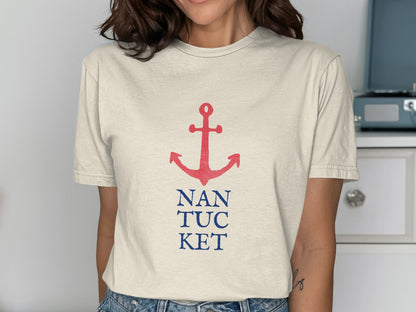 Beige t-shirt with red anchor and "NANTUCKET" text.