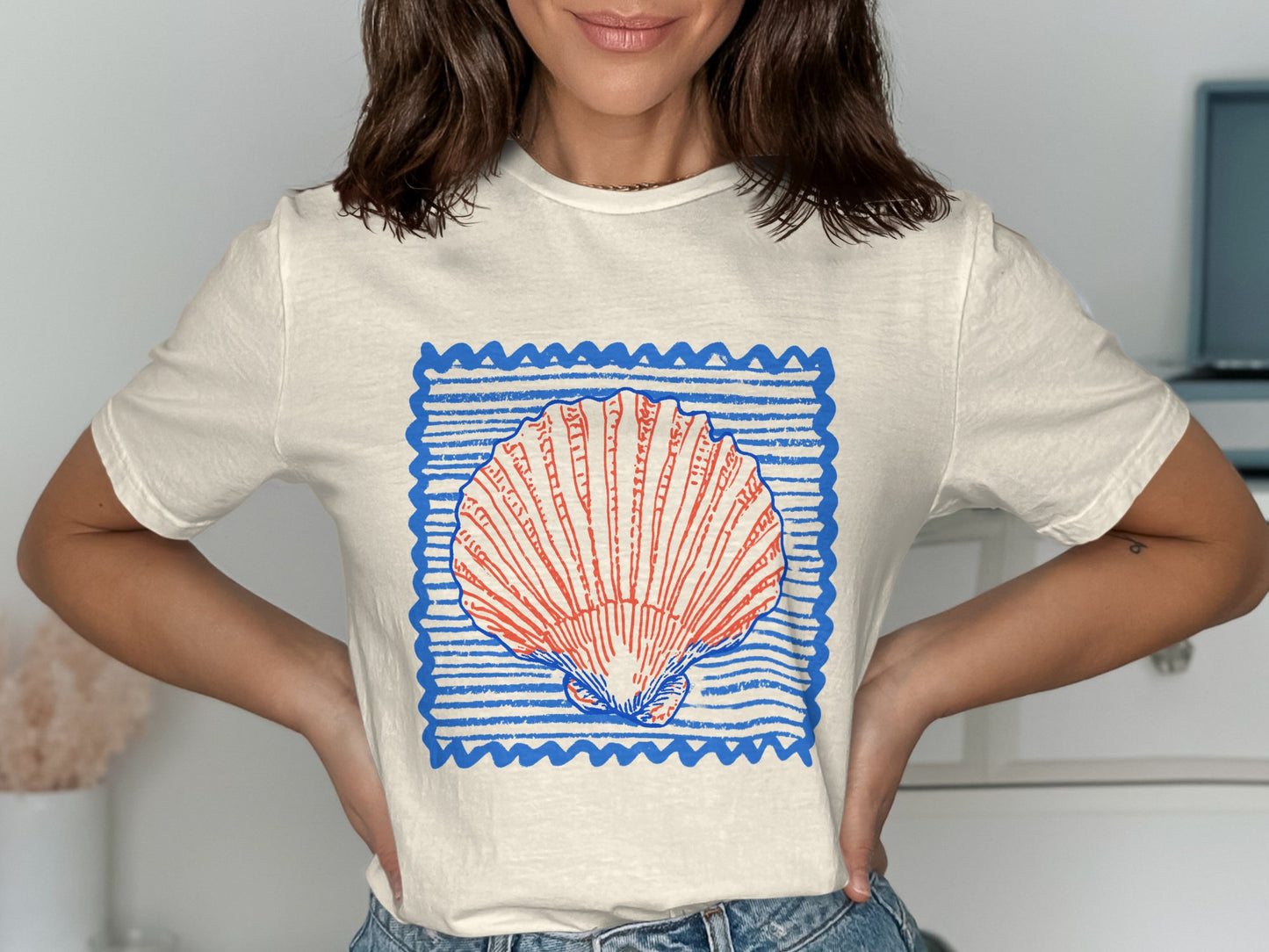 Vibrant Sea Shell Graphic Tee for Stylish Look product type