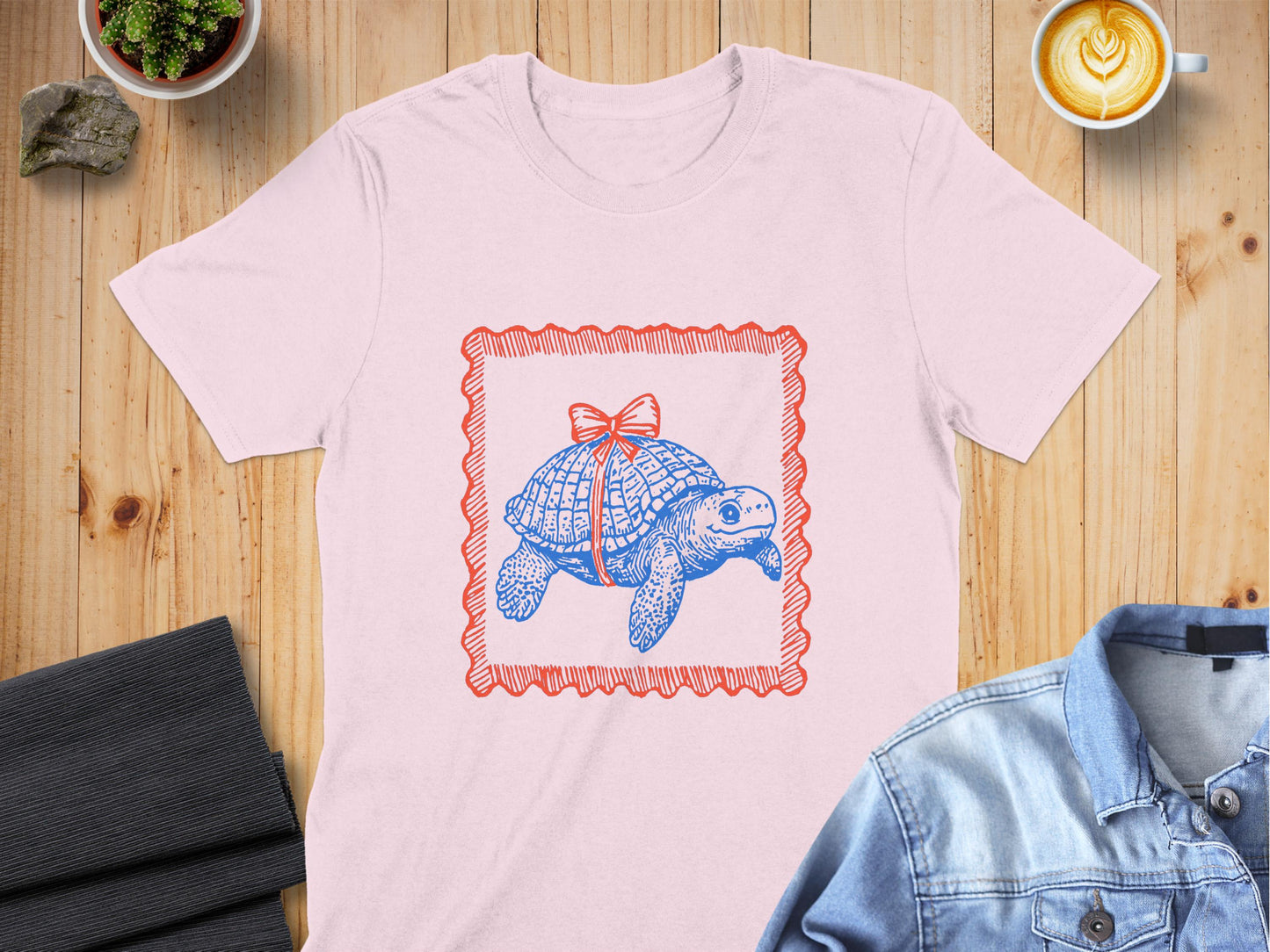 Turtle With Bow Drawing Graphic Tee Shirt product