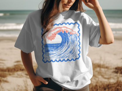 Wave Artwork Design Short Sleeve Graphic T-Shirt product