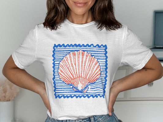 Bright Seashell Graphic Print White TShirt product