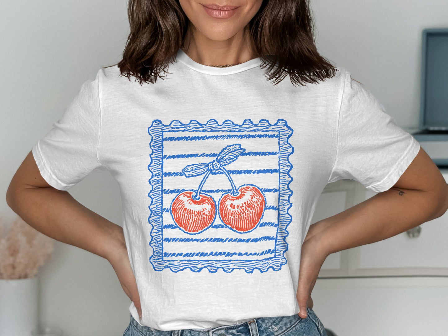 Hand Drawn Cherry Stripe Art Graphic T-shirt product