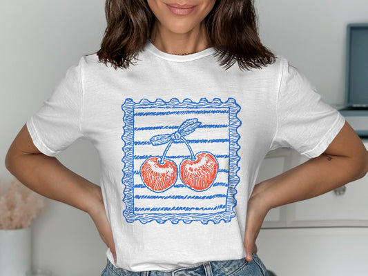Hand Drawn Cherry Stripe Art Graphic T-shirt product