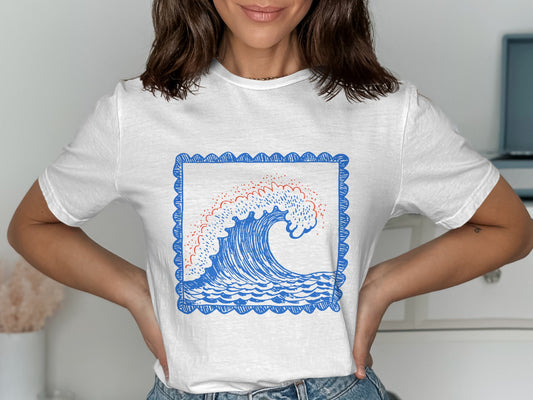 Vibrant Wave Print Graphic Tee Casual Wear Product