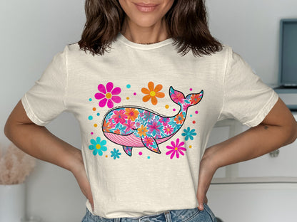 Colorful Whale and Flowers Graphic T-Shirt product