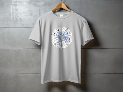Light gray t-shirt with a watercolor sea urchin design.