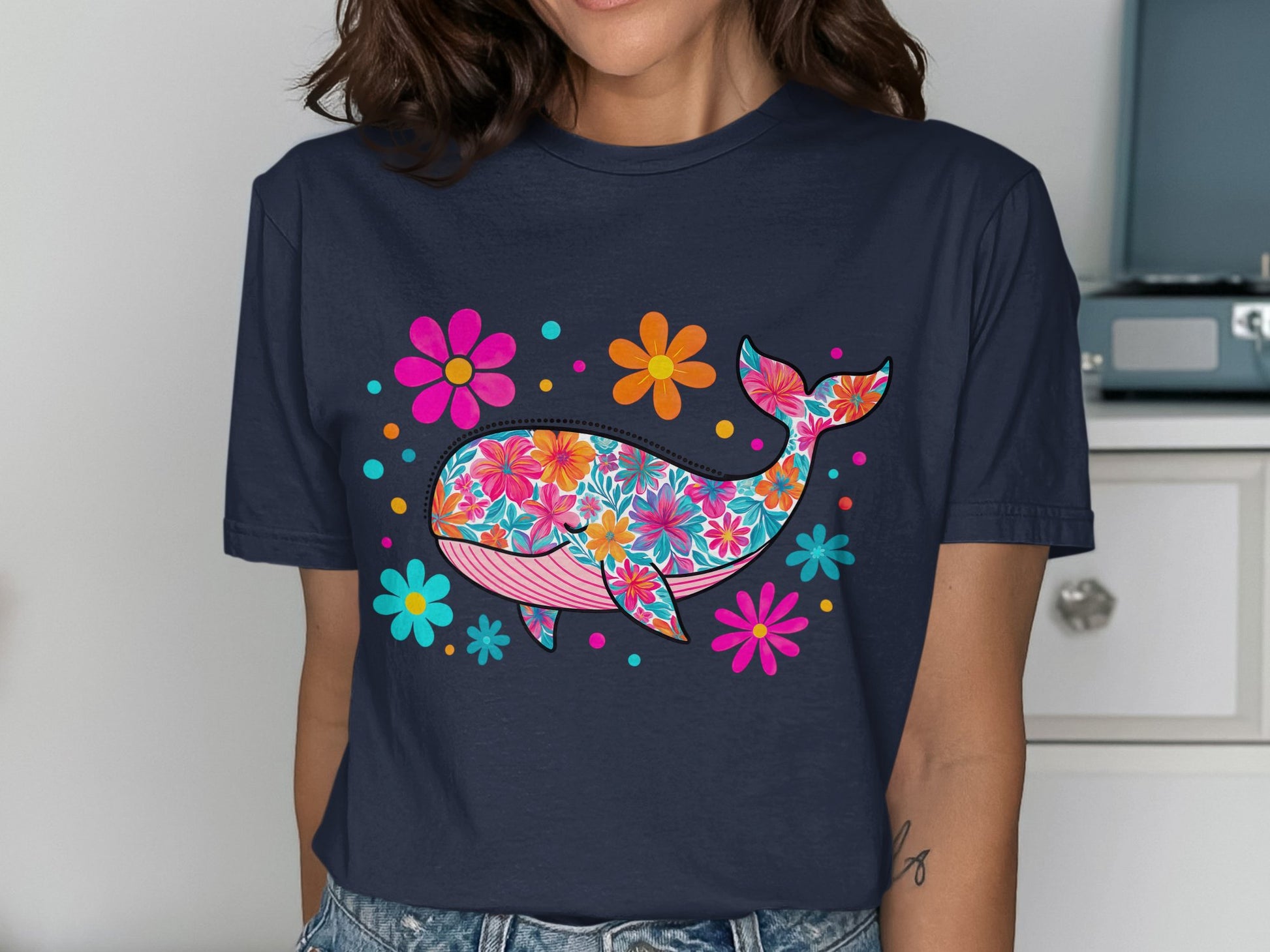Floral Whale Graphic Short Sleeve T-Shirt product