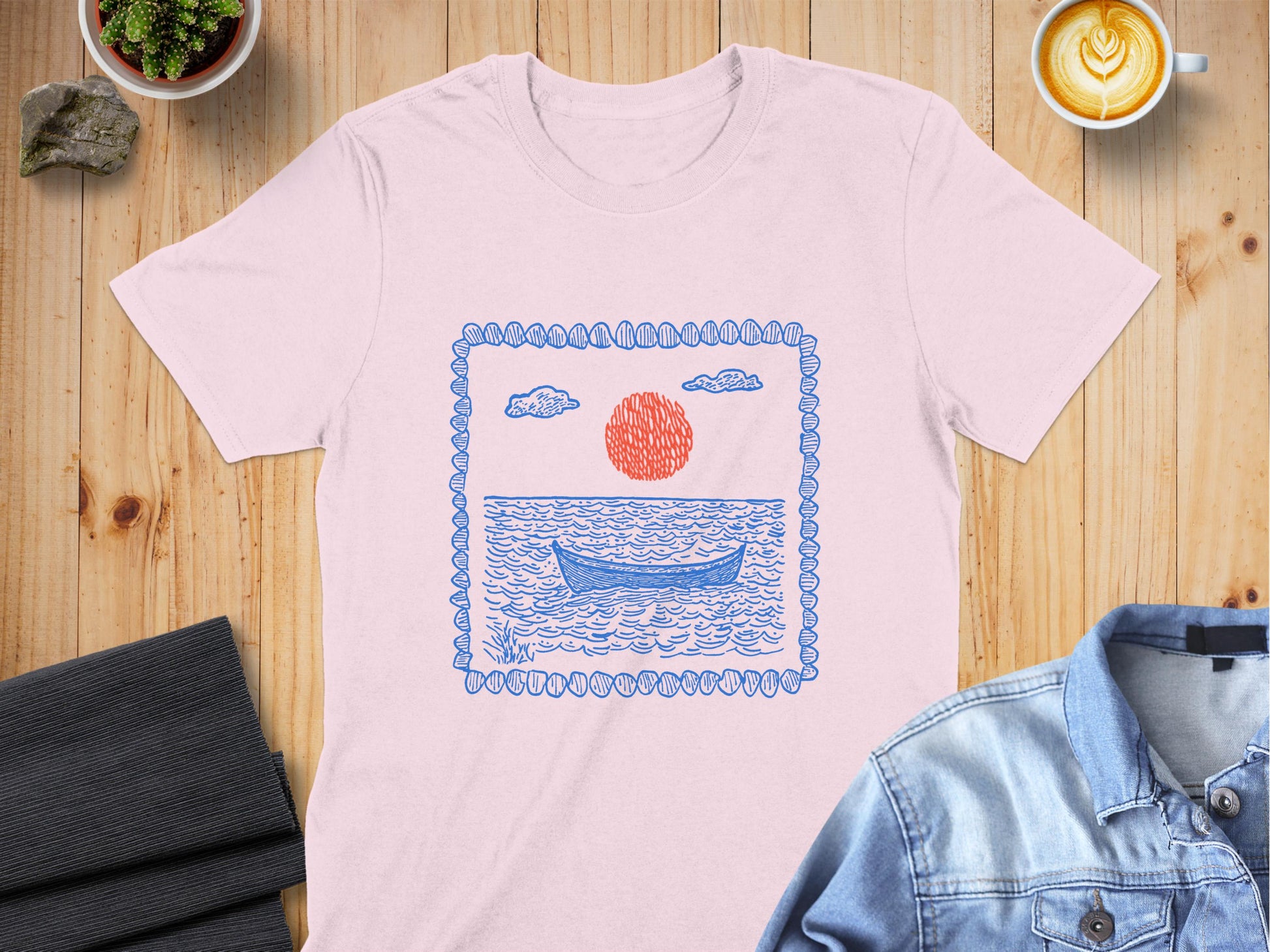 Artistic Boat on Water with Sunset Graphic T-Shirt product