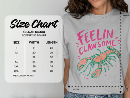 Gildan 64000 softstyle t-shirt size chart with measurements.