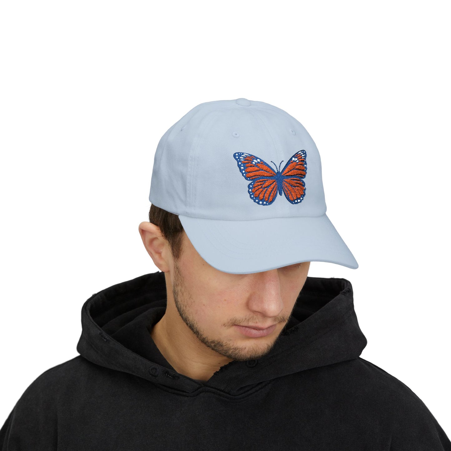 Butterfly Embroidered Dad Cap Preppy Orange & Blue Monarch Hat
