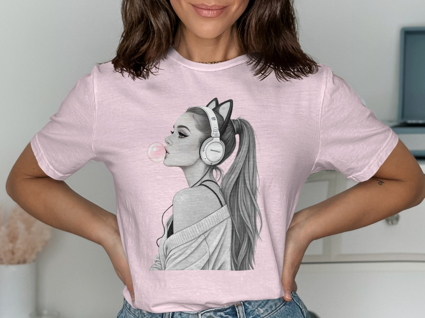 Bubble Gum Blowing Girl with Headphones T-Shirt product