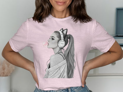 Bubble Gum Blowing Girl with Headphones T-Shirt product
