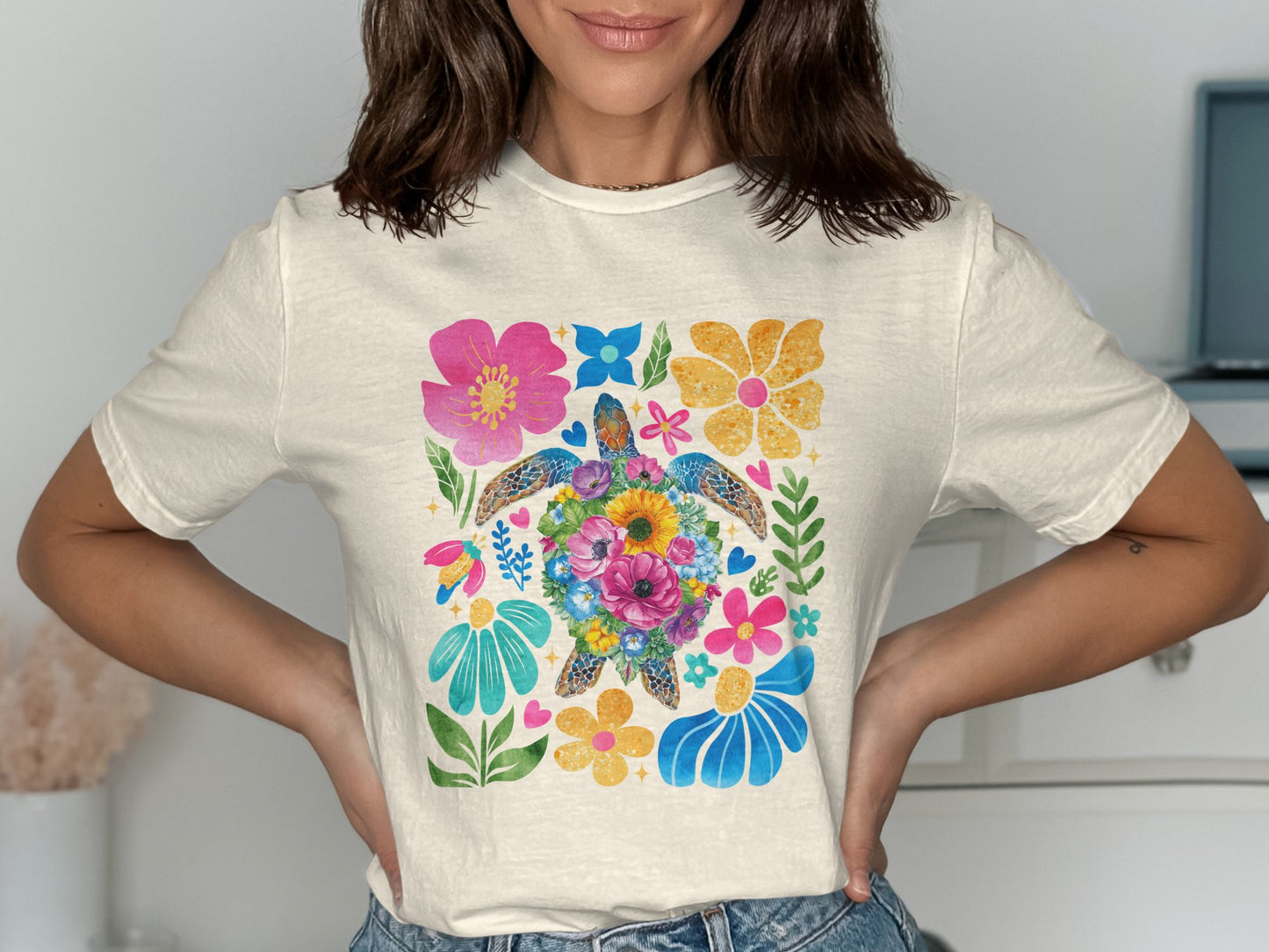Bright Floral Pattern Graphic Tee Shirt Product
