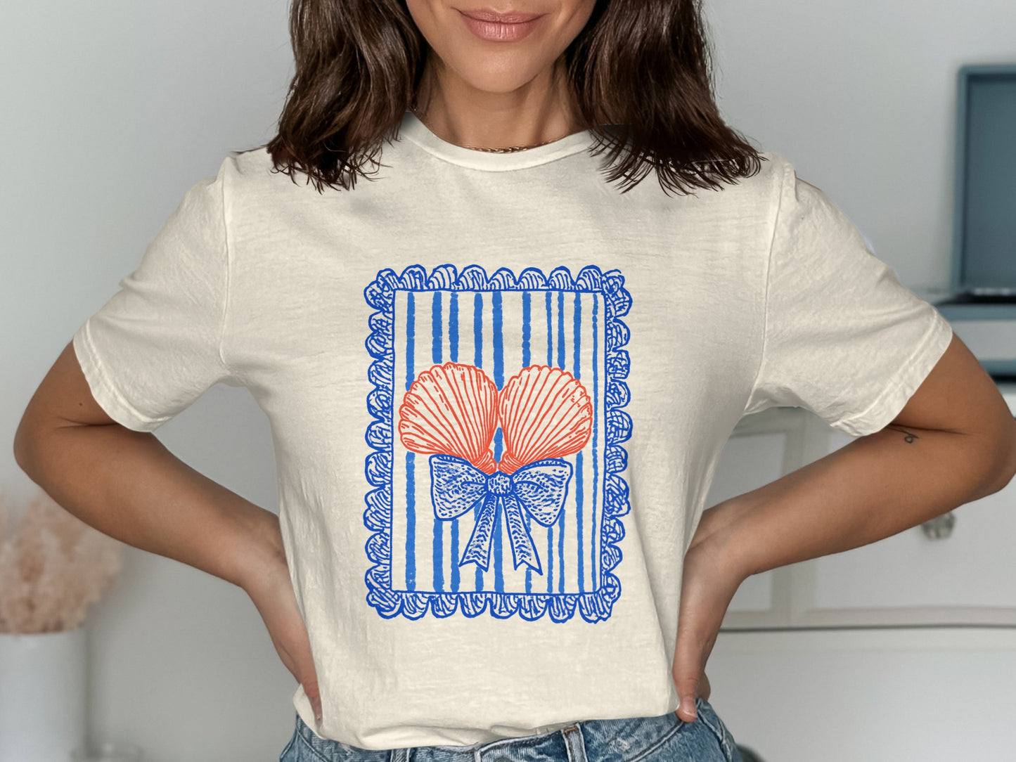 Vintage Style Bow and Shell Graphic T Shirt product