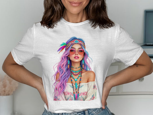 Colorful Illustrated Woman Graphic T-Shirt product type