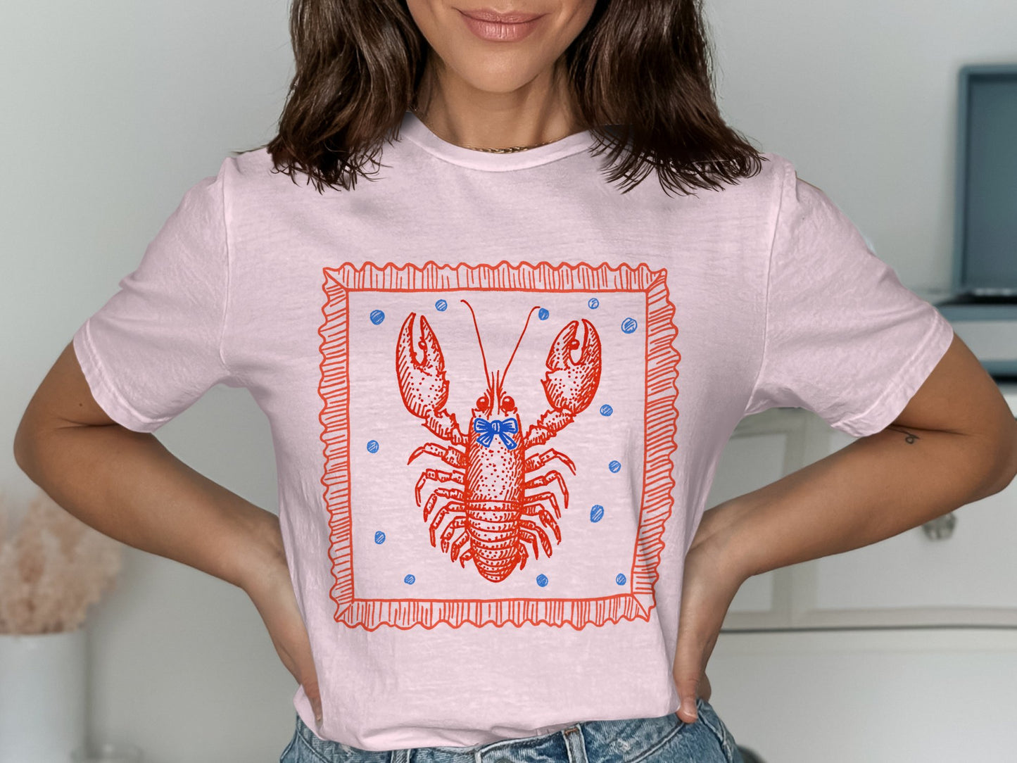 Pink T-Shirt with Red Lobster Graphic on Front product