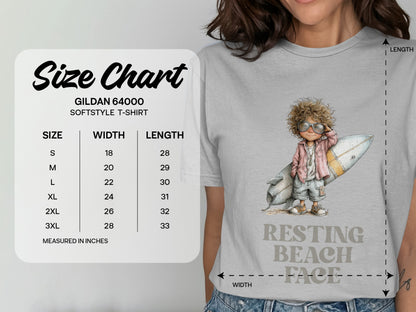 Gildan 64000 t-shirt size chart showing measurements for S through 3XL.