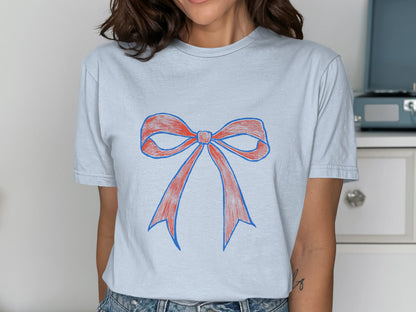 Blue Shirt with Red Bow Printed Graphic Tee product