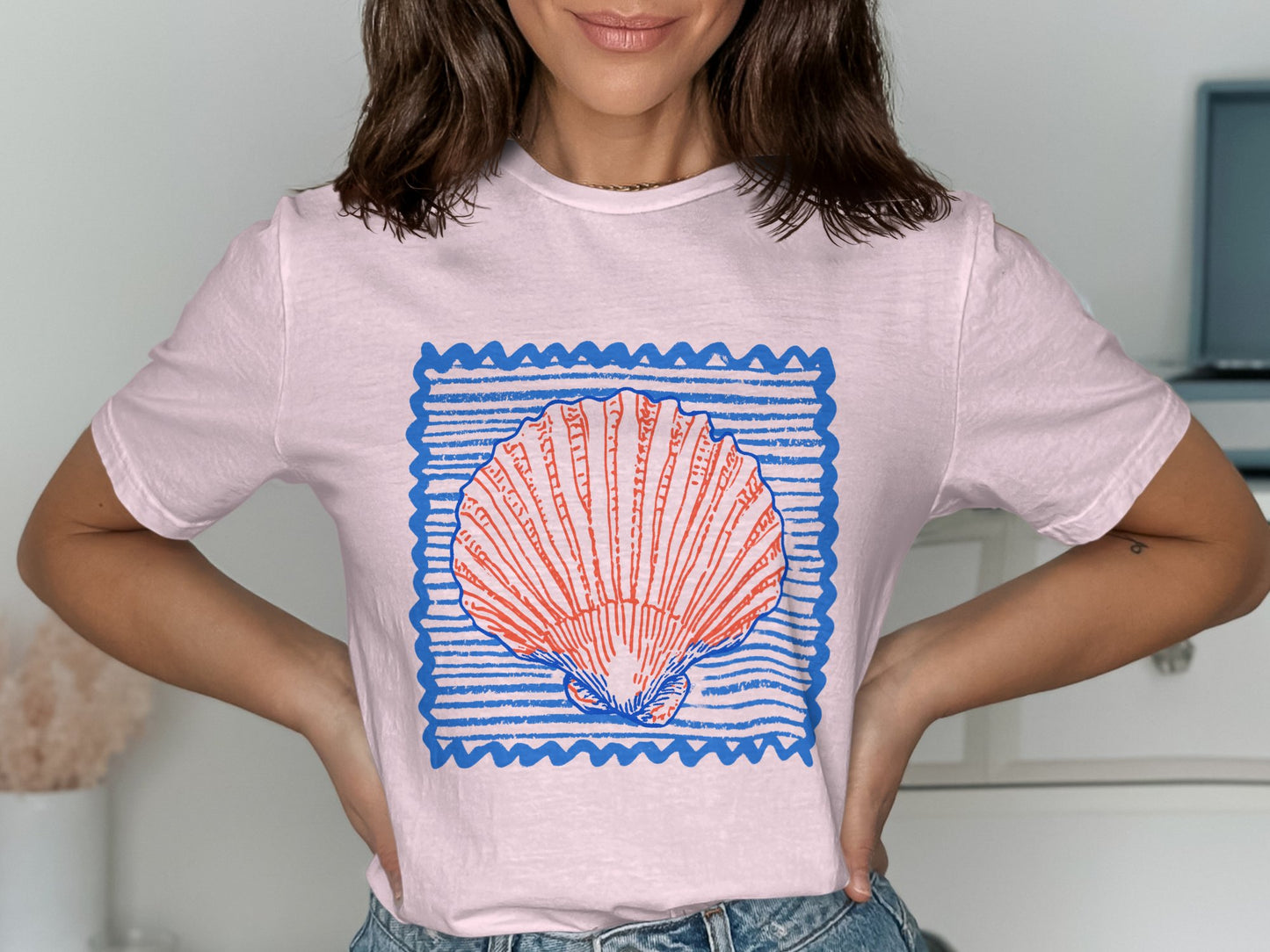 Pink Graphic Seashell T Shirt Casual Wear Product