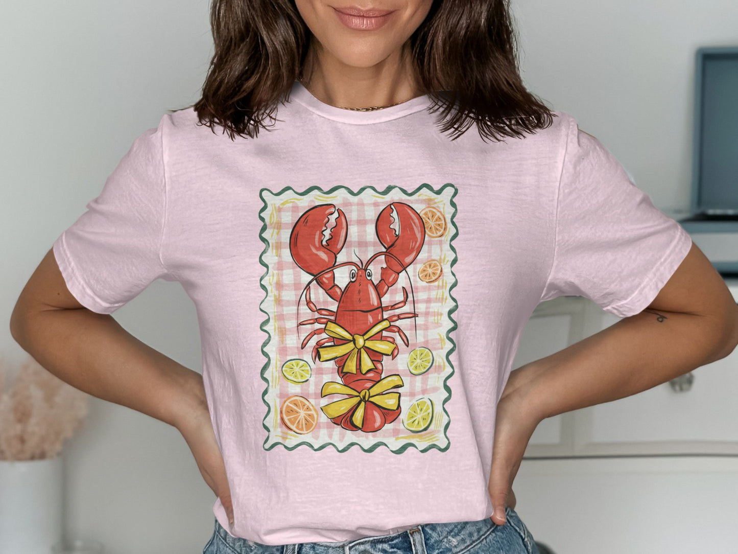 Lobster and Lemon Graphic Print Pink T-shirt product