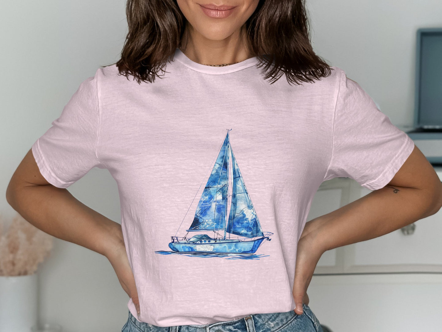 Sailboat Graphic Printed Pink Women T-shirt product