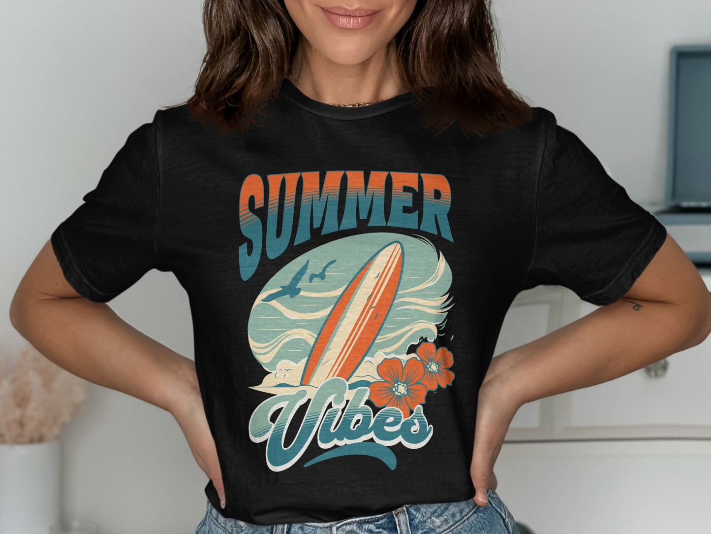 Summer Vibes Surfboard and Flowers T-Shirt product