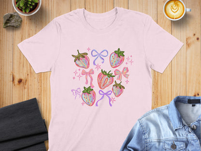 Colorful Strawberry and Bows Graphic Tee product