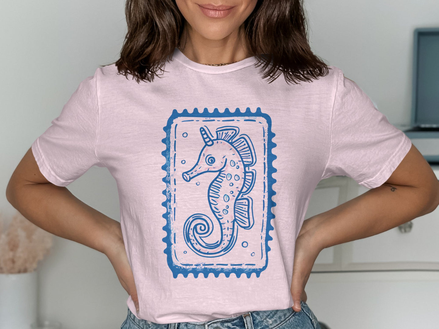 Charming Seahorse Graphic T-Shirt Stamp Style Product Type