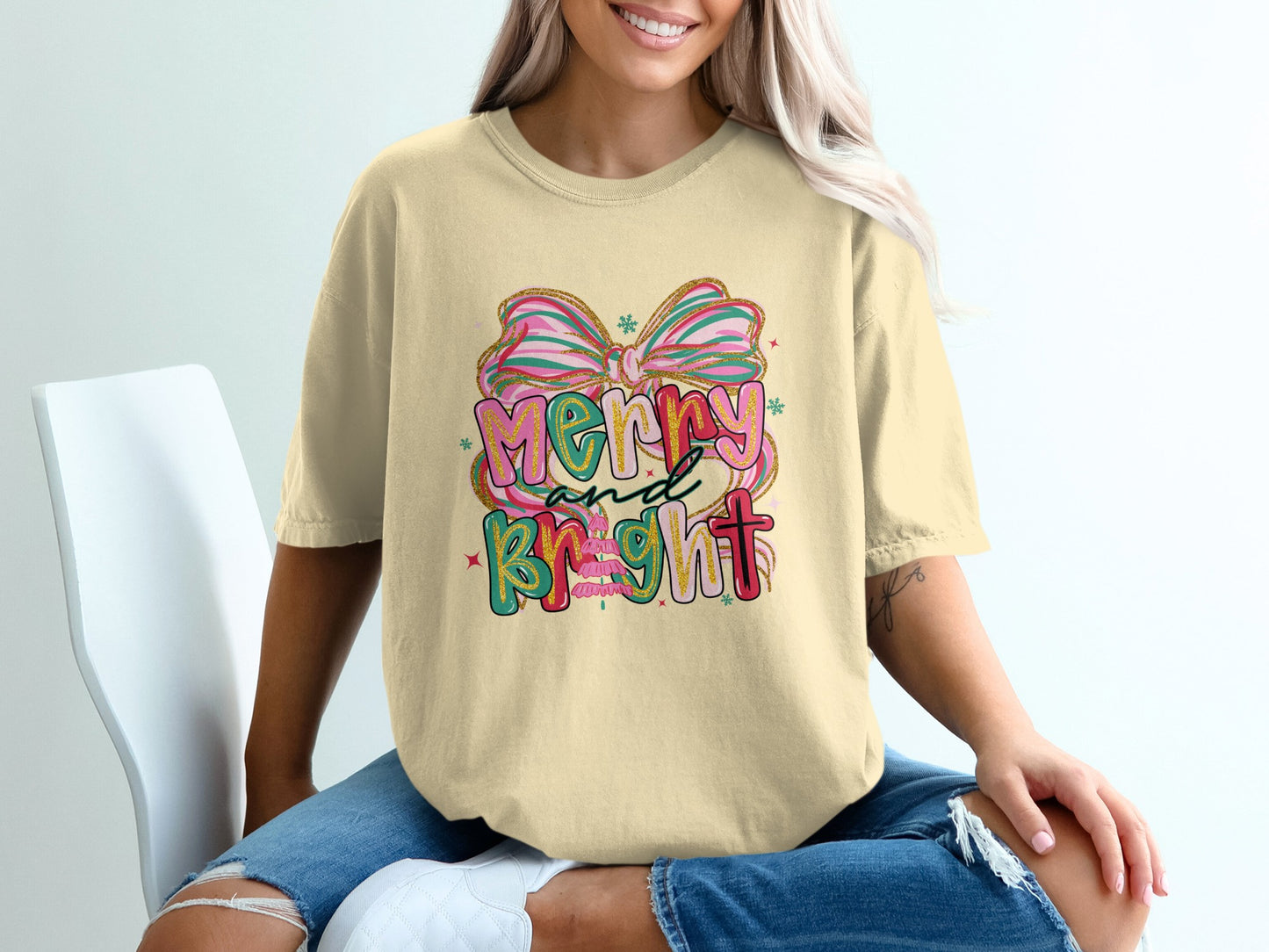 Merry and Bright Bow Graphic T-Shirt product