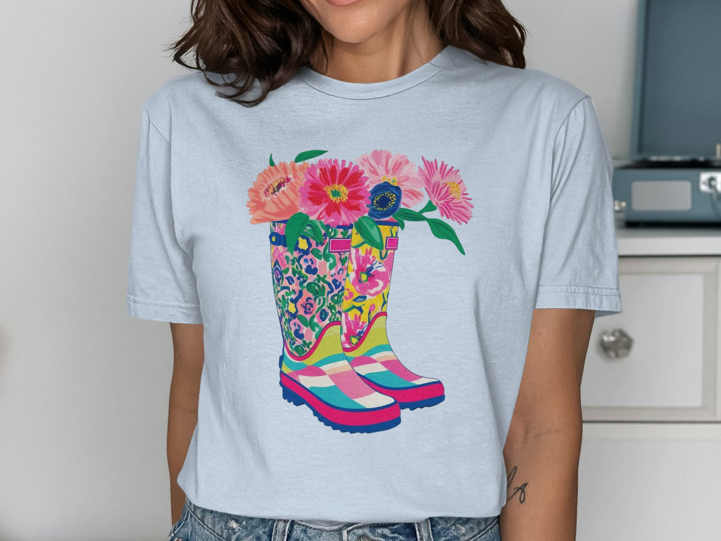 Colorful Floral Boots Graphic Tee product type