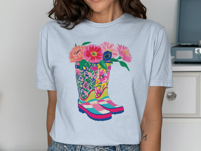 Colorful Floral Boots Graphic Tee product type
