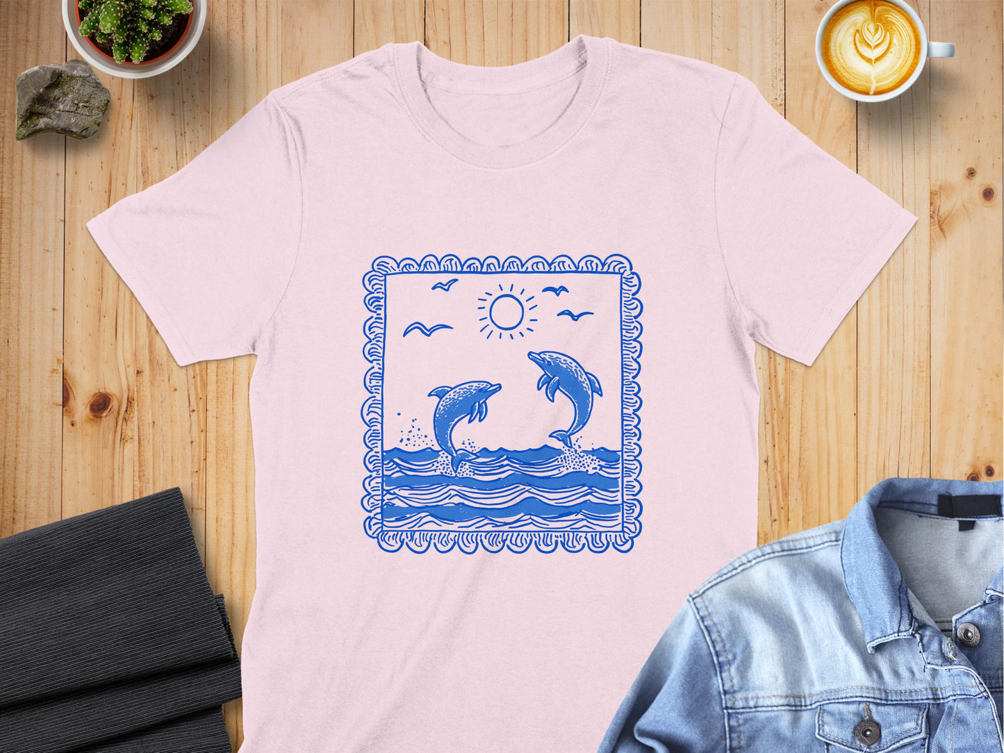 Whimsical Dolphin Print Pink Graphic Shirt product type