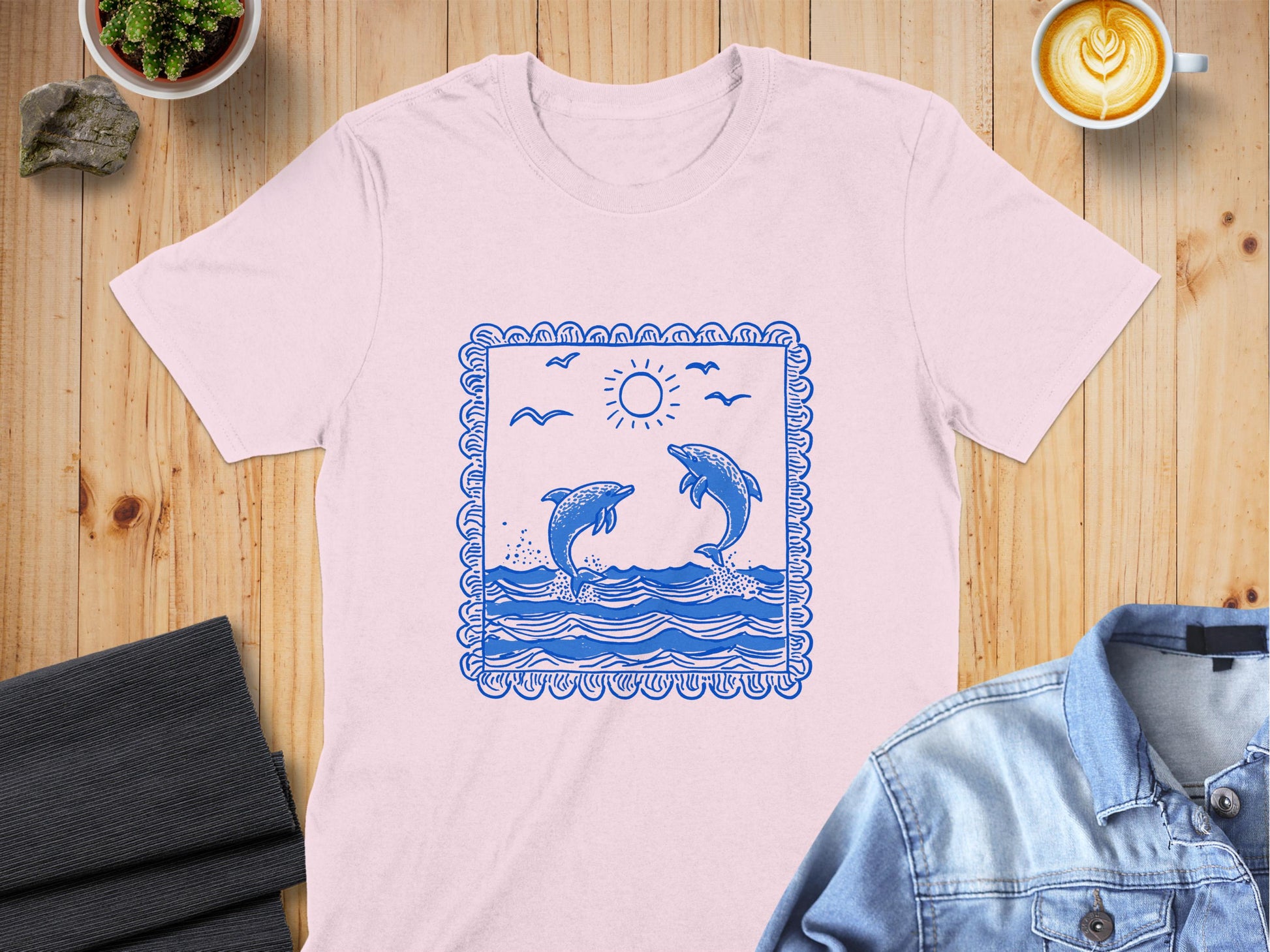 Whimsical Dolphin Print Pink Graphic Shirt product type