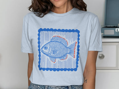 Blue Fish Graphic Print on Light Grey Shirt product type