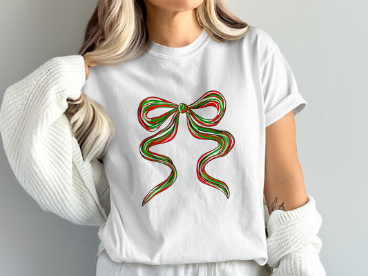 Festive Red Green Ribbon Printed Tee product type