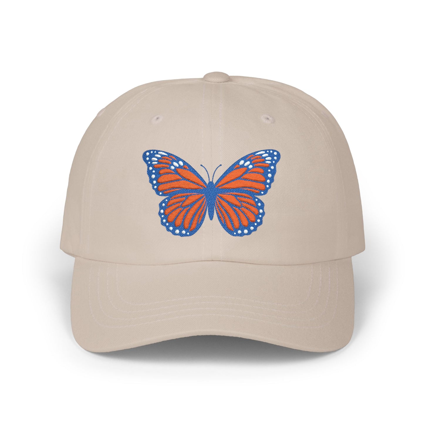 Butterfly Embroidered Dad Cap Preppy Orange & Blue Monarch Hat
