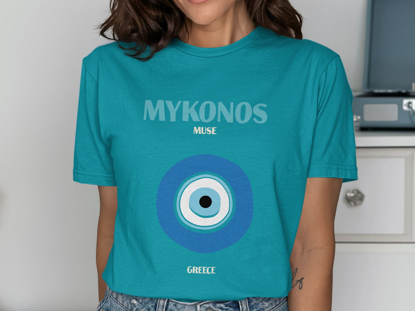 Mykonos Muse Greece Graphic Teal T-shirt product