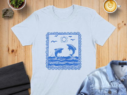 Ocean Sunset Dolphins Graphic Tee shirt product type