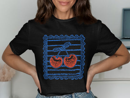 Stylish Black T-Shirt with Red Cherry Design product