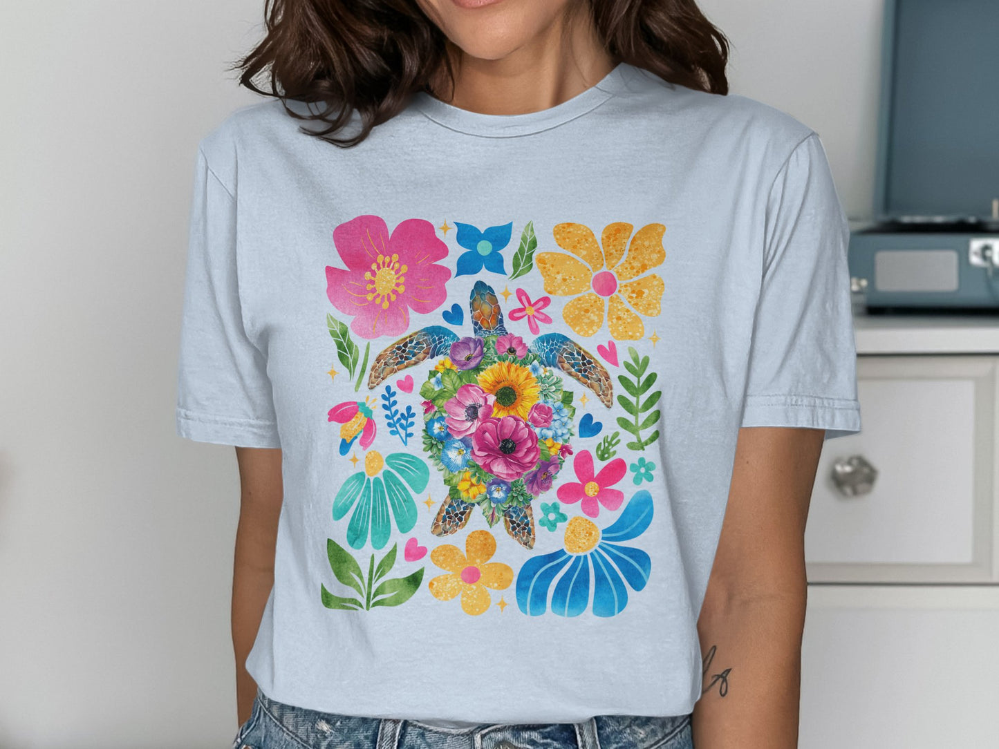 Colorful Floral Turtle Graphic T-shirt product type