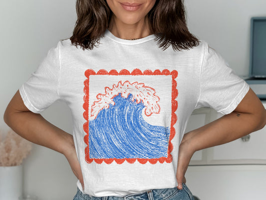 Wave Print Graphic Tee Casual Wear Shirt product