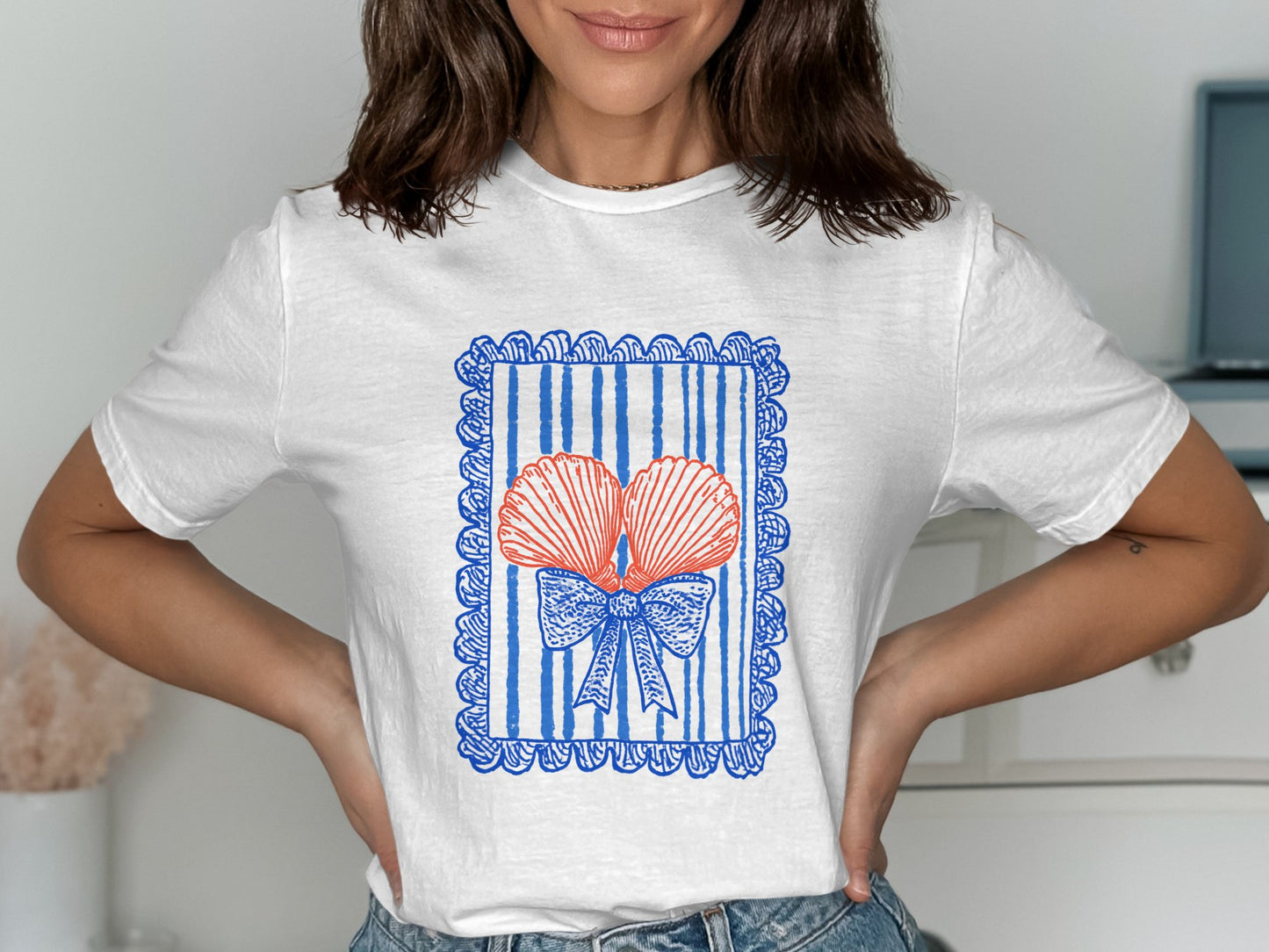 Seashell Bow Graphic Printed Short Sleeve Shirt Product
