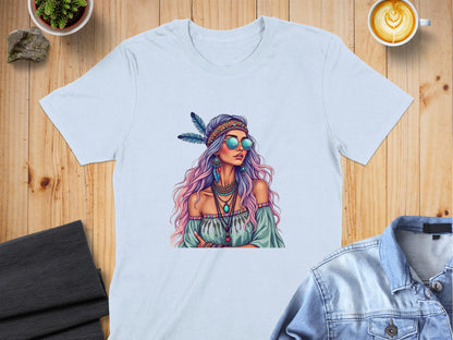 Stylish Bohemian Woman with Feathers T-shirt product type